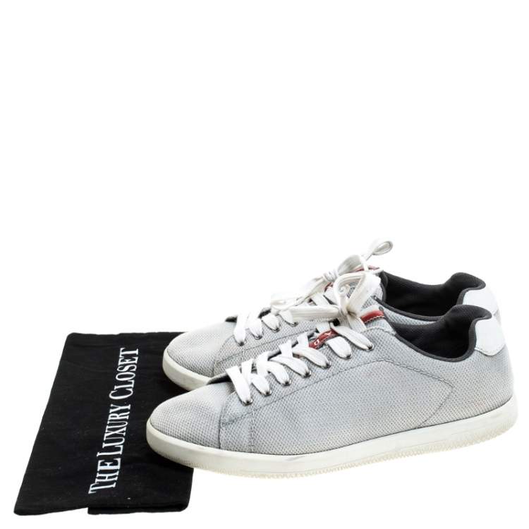Pre Owned Prada Sport Light Grey Mesh Lace Low Top Sneakers Size 42.5