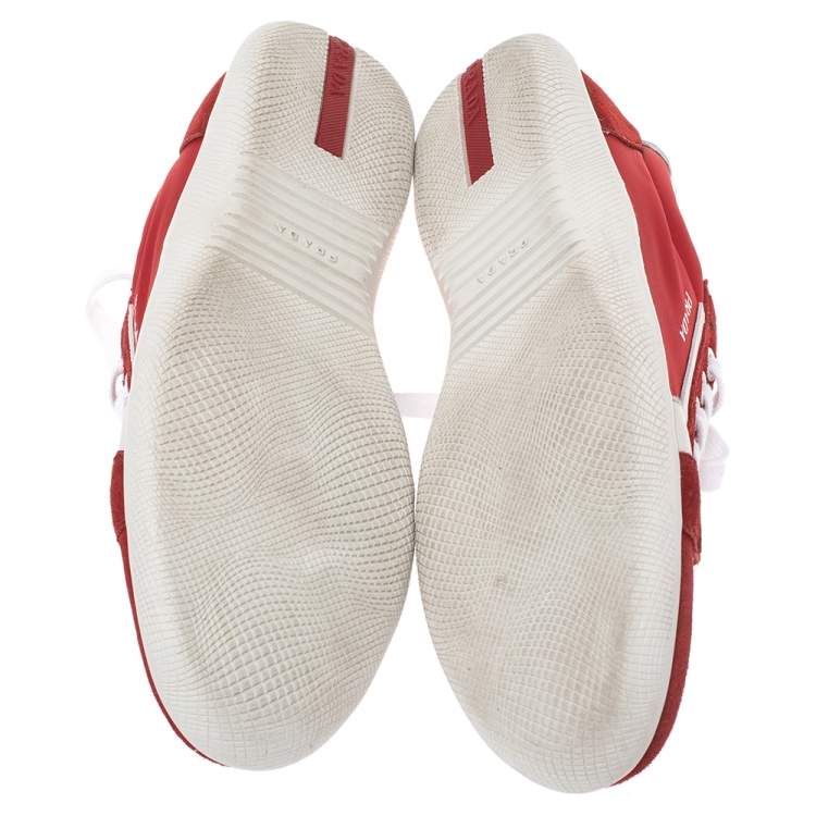 Pre Owned Prada Sport Red Leather and Nylon Low Top Sneakers Size 42