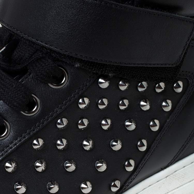 Pre Owned Prada Sport Black Leather Studded Lace Up High Top Sneakers Size 42