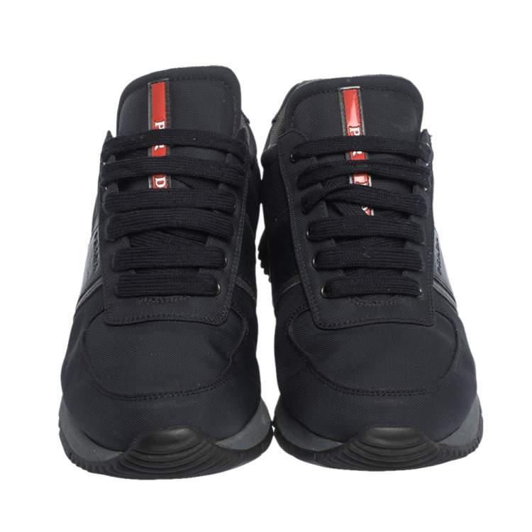 Pre Owned Prada Sport Dark Blue Canvas and Leather Sneakers Size 43.5