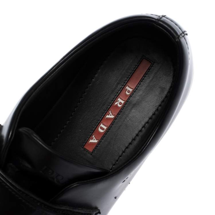 Pre Owned Prada Sport Black Leather Velcro Strap Low Top Sneakers Size 41.5