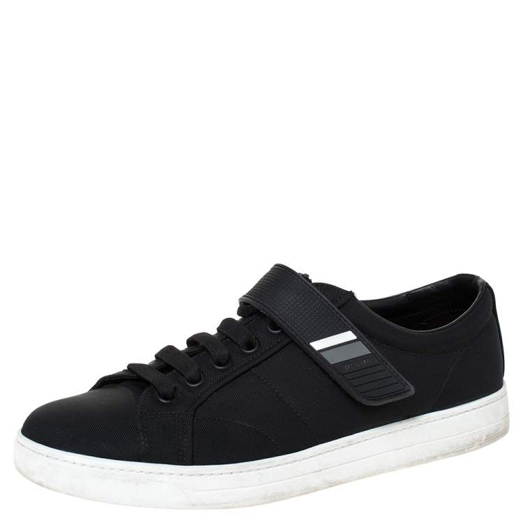 Prada Sport Black Fabric And Rubber Lace Up And Velcro Sneakers 