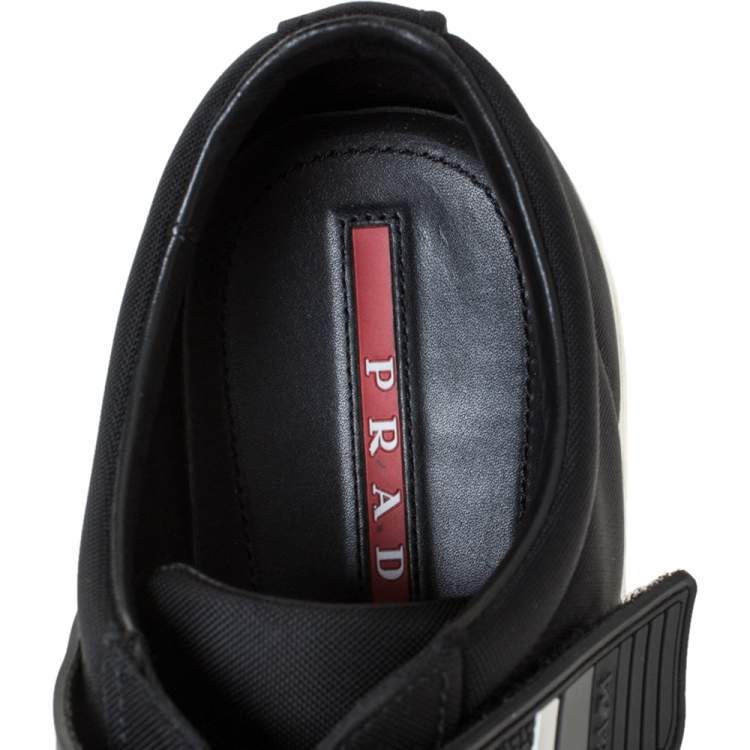 Pre Owned Prada Sport Black Fabric And Rubber Lace Up And Velcro Sneakers Size 41.5