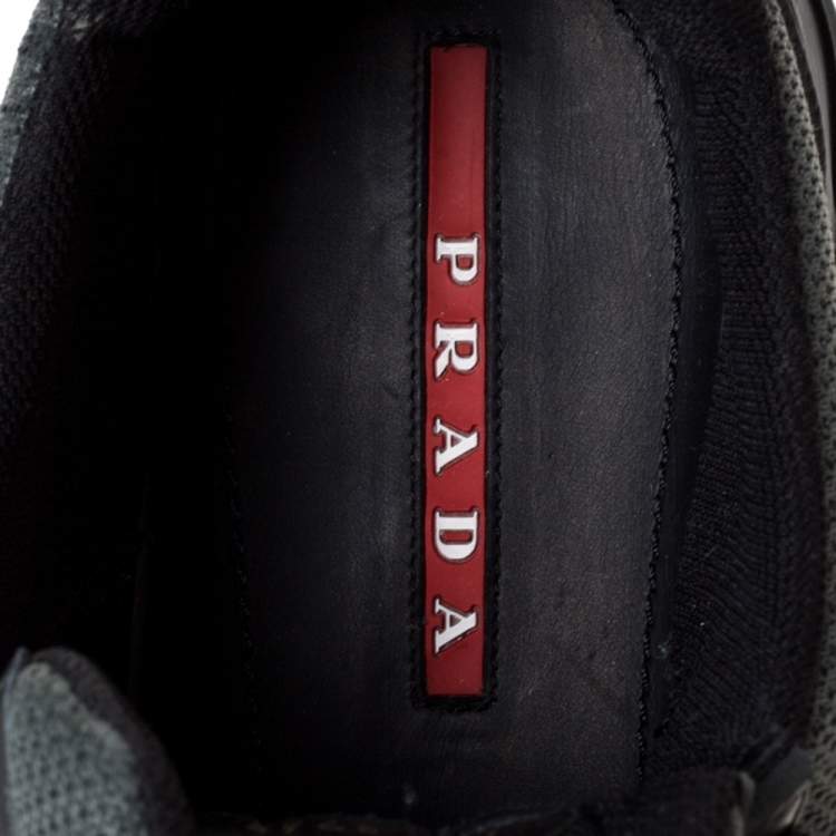 Pre Owned Prada Sport Black Leather And Mesh Low Top Sneakers Size 44