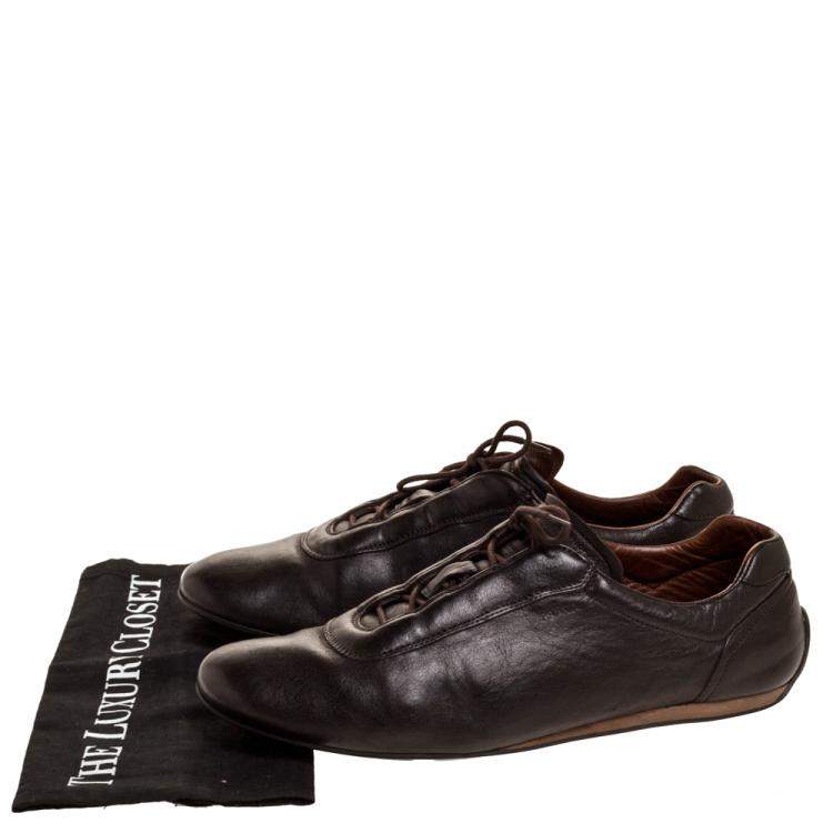 Pre Owned Prada Sport Dark Brown Leather Lace Up Low Top Sneakers Size 43.5