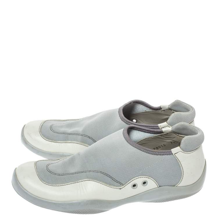 Pre Owned Prada Sport Cream/Grey Canvas and Leather Slip On Sneakers Size 41.5