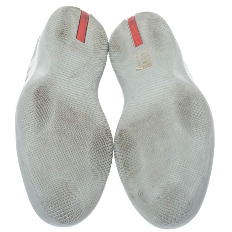 Pre Owned Prada Sport Cream/Grey Canvas and Leather Slip On Sneakers Size 41.5