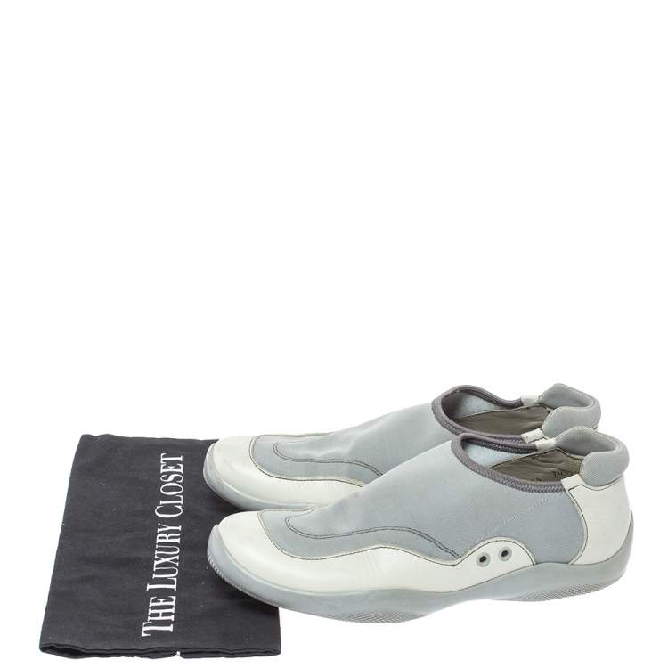 Pre Owned Prada Sport Cream/Grey Canvas and Leather Slip On Sneakers Size 41.5