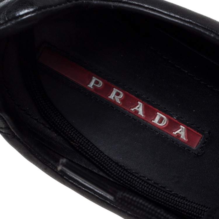 Pre Owned Prada Sport Black Leather Lace Up Low Top Sneakers Size 42.5