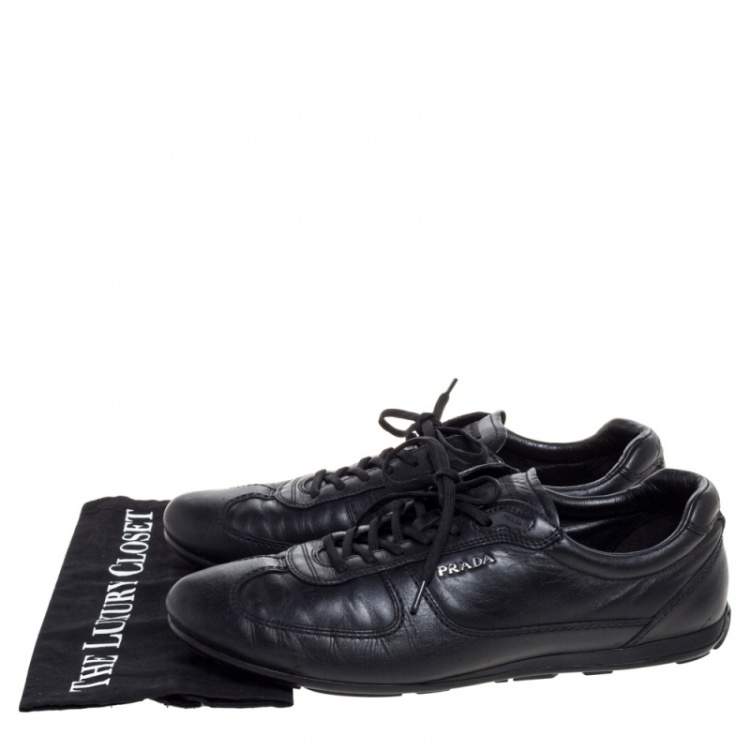 Pre Owned Prada Sport Black Leather Lace Low Top Sneakers Size 43