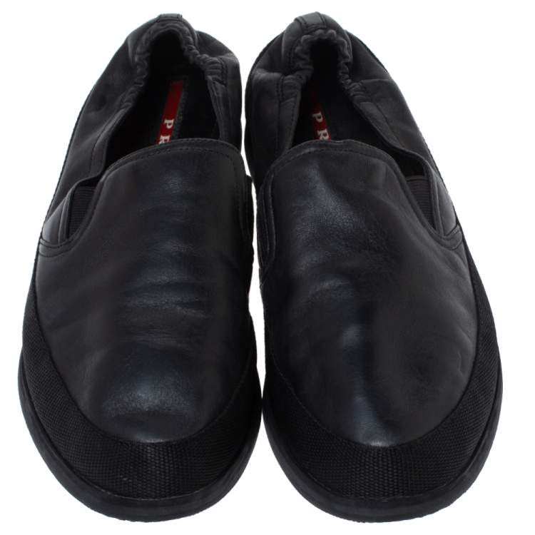 Pre Owned Prada Sports Black Leather Scrunch Slip On Sneakers Size 42