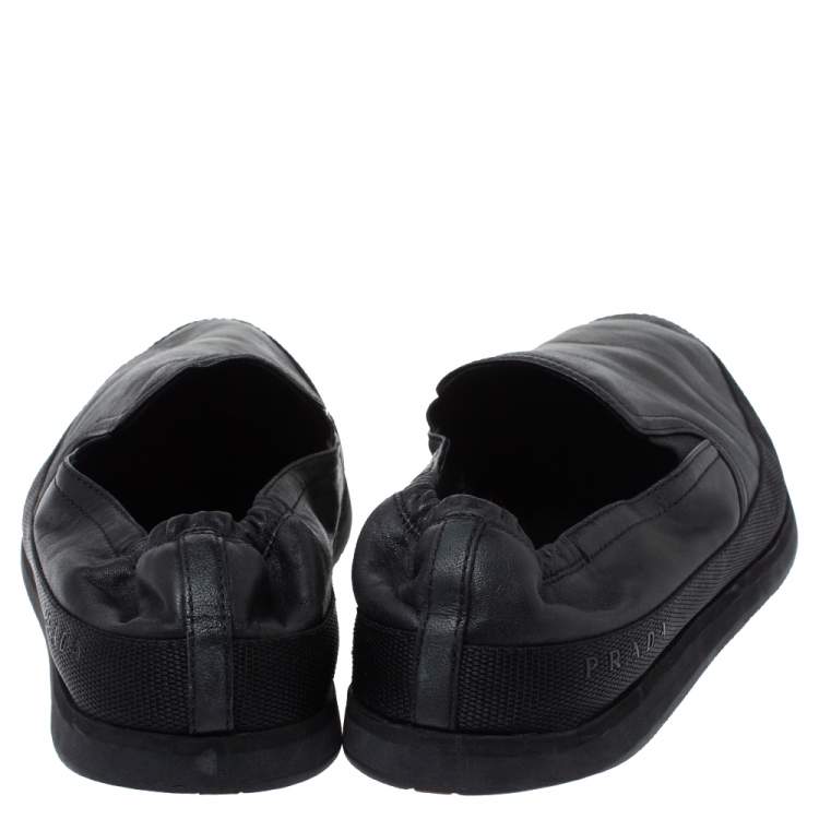 Pre Owned Prada Sports Black Leather Scrunch Slip On Sneakers Size 42
