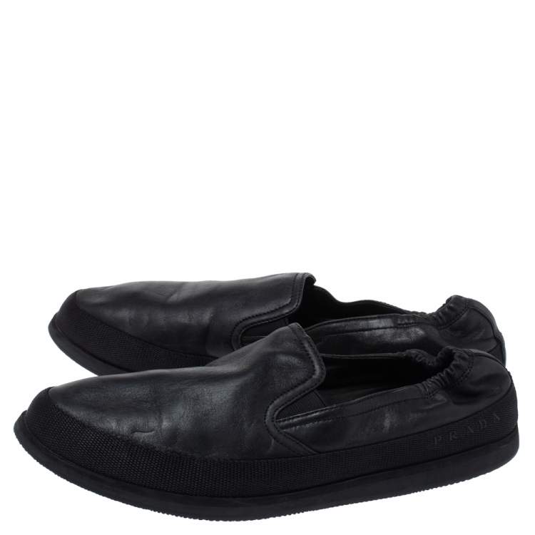 Pre Owned Prada Sports Black Leather Scrunch Slip On Sneakers Size 42