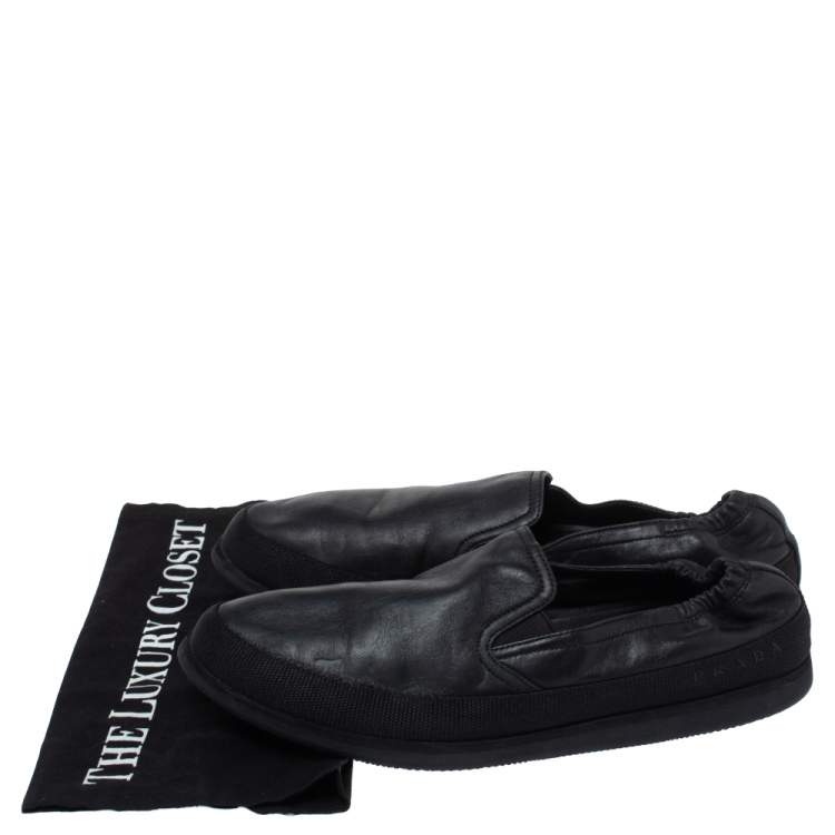 Pre Owned Prada Sports Black Leather Scrunch Slip On Sneakers Size 42