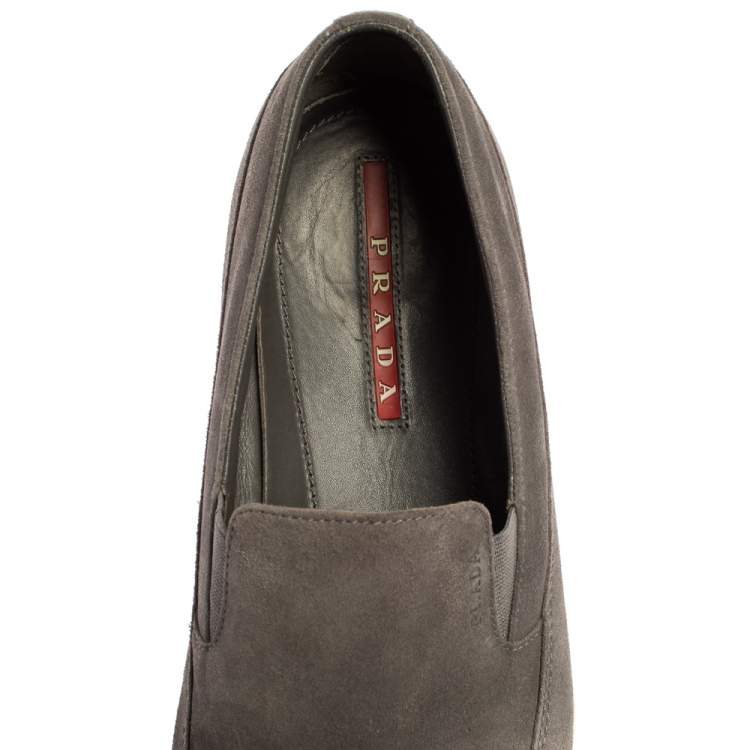 Pre Owned Prada Sport Grey Suede Leather Slip On Sneakers Size 45