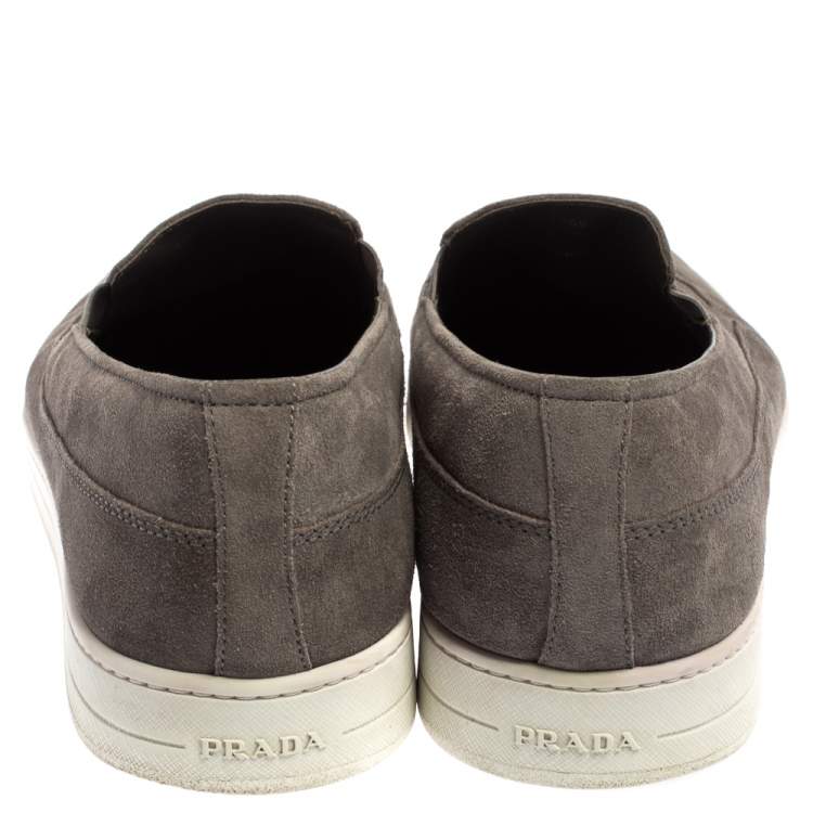 Pre Owned Prada Sport Grey Suede Leather Slip On Sneakers Size 45