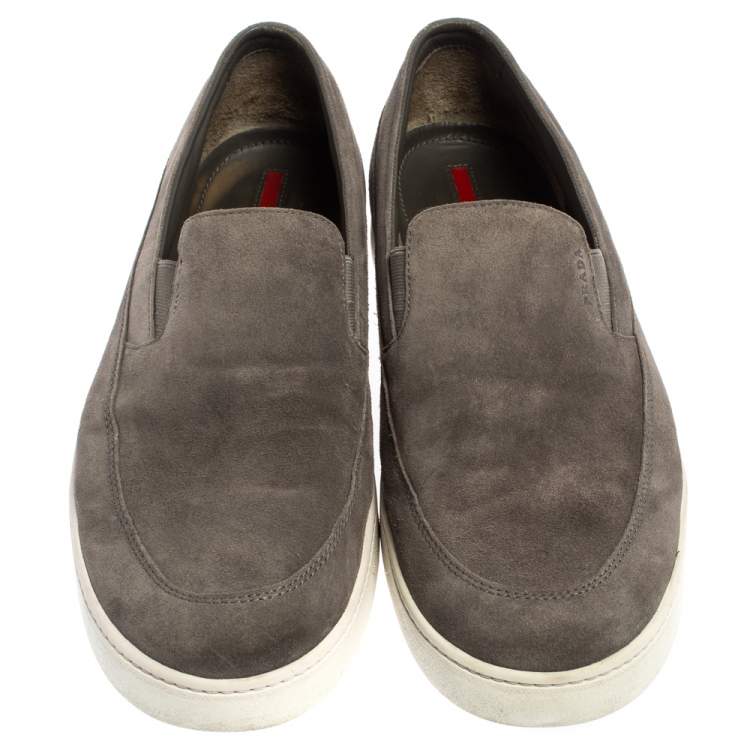 Pre Owned Prada Sport Grey Suede Leather Slip On Sneakers Size 45