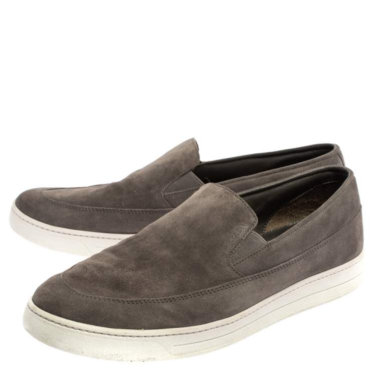 Pre Owned Prada Sport Grey Suede Leather Slip On Sneakers Size 45