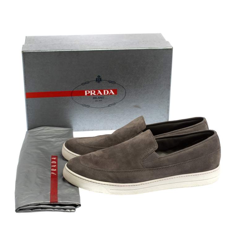 Pre Owned Prada Sport Grey Suede Leather Slip On Sneakers Size 45