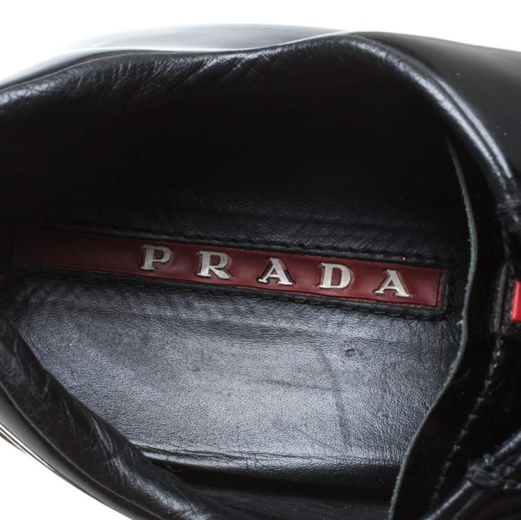 Pre Owned Prada Sport Black Patent Leather Lace Up Low Top Sneakers Size 42