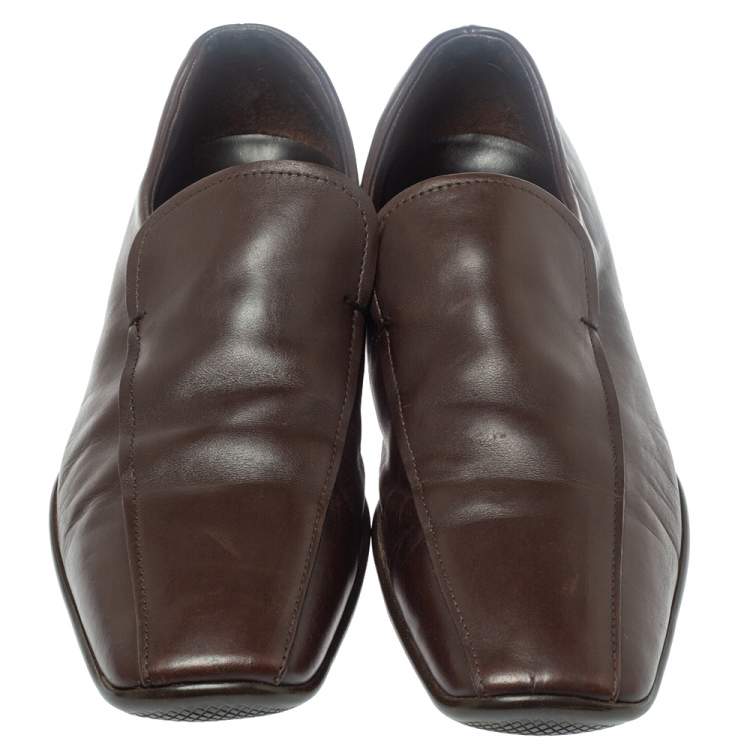 Pre Owned Prada Sports Brown Leather Slip On Loafers Size 42.5