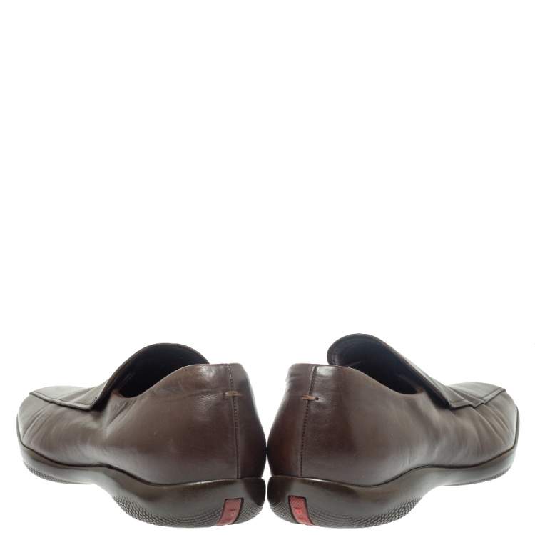 Pre Owned Prada Sports Brown Leather Slip On Loafers Size 42.5