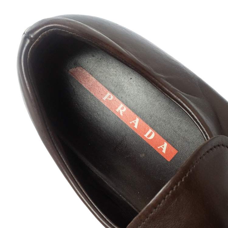 Pre Owned Prada Sports Brown Leather Slip On Loafers Size 42.5