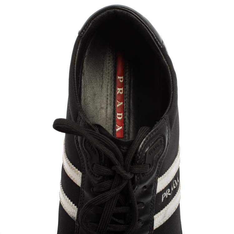 Pre Owned Prada Black/White Nylon And Leather Low Top Sneakers Size 42
