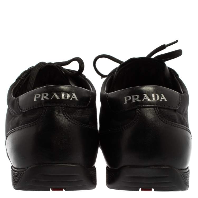Pre Owned Prada Black/White Nylon And Leather Low Top Sneakers Size 42