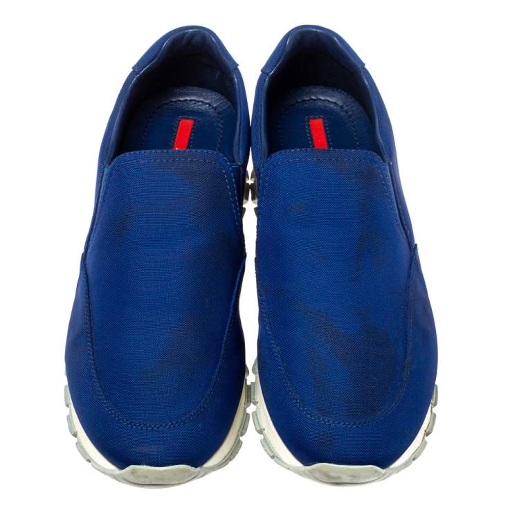 Pre Owned Prada Sport Blue Nylon Slip On Sneakers Size 39.5 