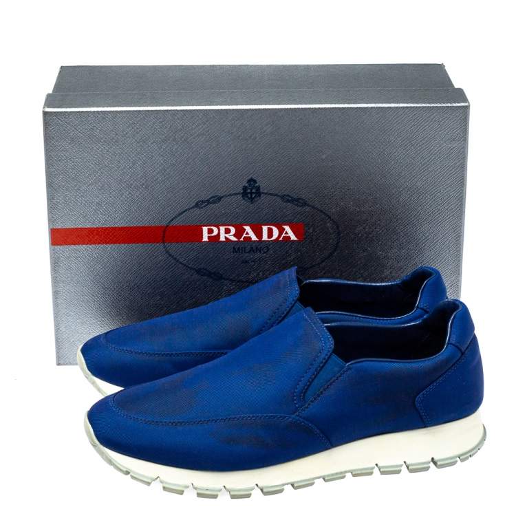 Pre Owned Prada Sport Blue Nylon Slip On Sneakers Size 39.5 