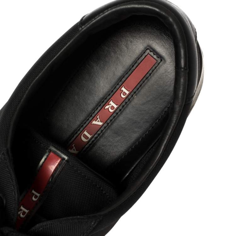 مملوكة مسبقًا Prada Sports Black Nylon Lace Up Low Top Sneakers Size 42.5