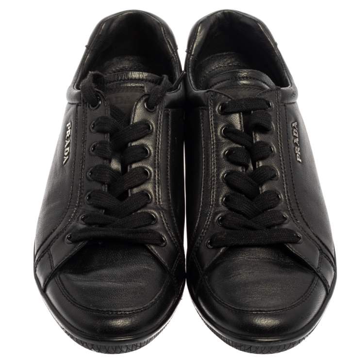 Pre Owned Prada Sport Black Leather Low Top Sneakers Size 39