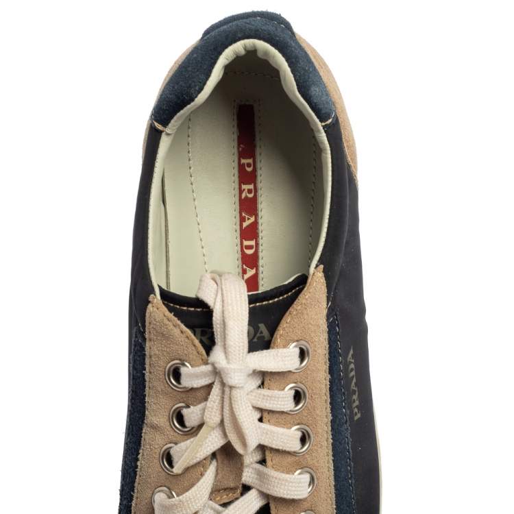 Pre Owned Prada Sport Blue/Beige Suede And Nylon Low Top Sneakers Size 43