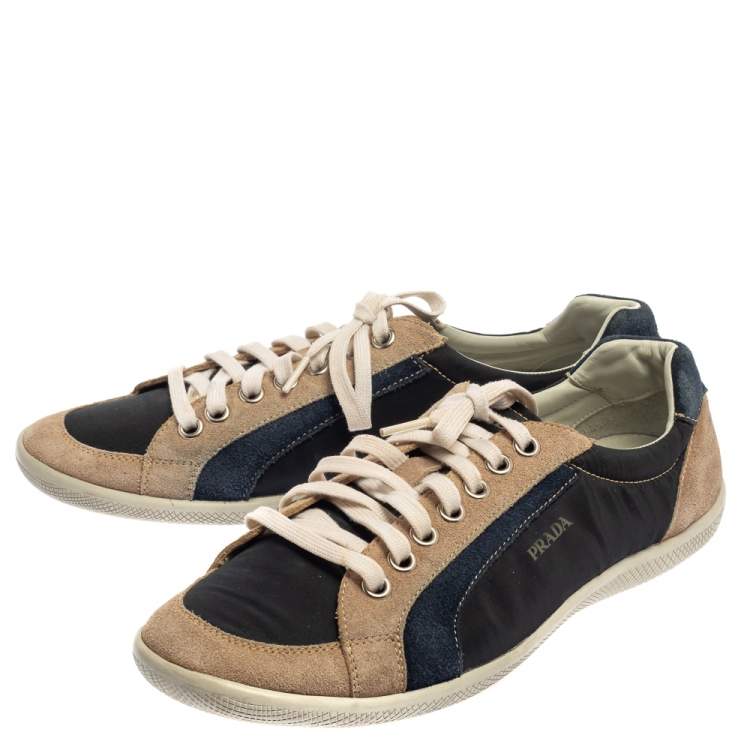 Pre Owned Prada Sport Blue/Beige Suede And Nylon Low Top Sneakers Size 43
