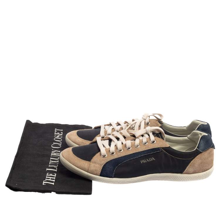 Pre Owned Prada Sport Blue/Beige Suede And Nylon Low Top Sneakers Size 43