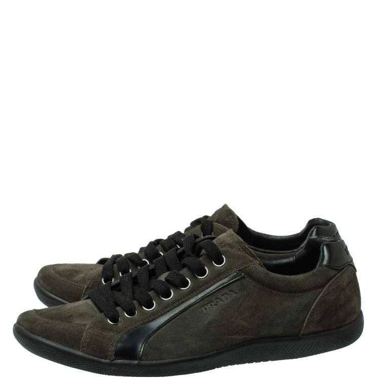 Pre Owned Prada Sport Green Suede Lace Up Sneakers Size 41.5