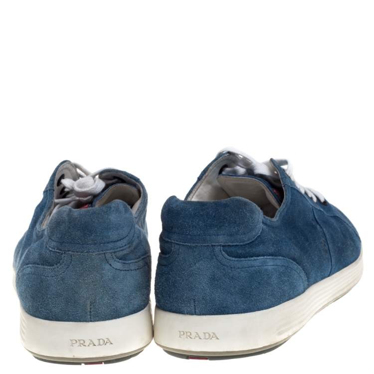 Pre Owned Prada Sport Blue Suede Low Top Sneakers Size 46