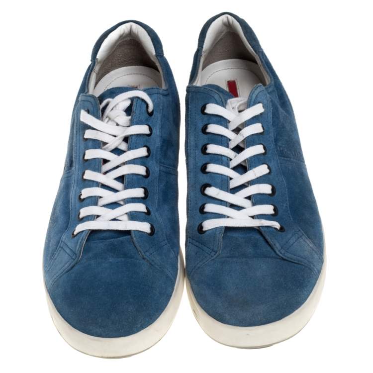 Pre Owned Prada Sport Blue Suede Low Top Sneakers Size 46