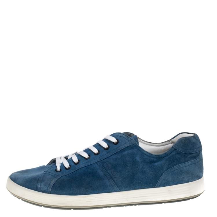 Pre Owned Prada Sport Blue Suede Low Top Sneakers Size 46
