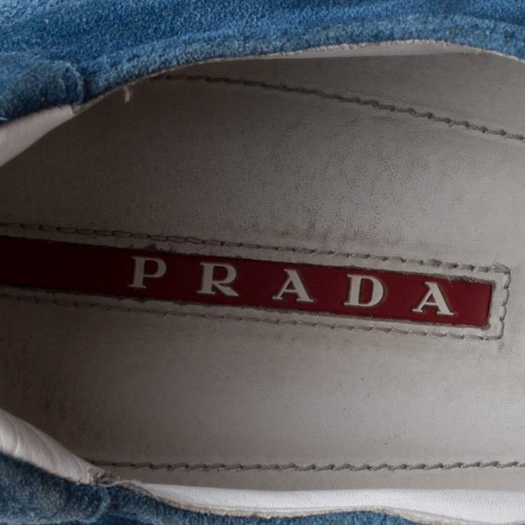 Pre Owned Prada Sport Blue Suede Low Top Sneakers Size 46
