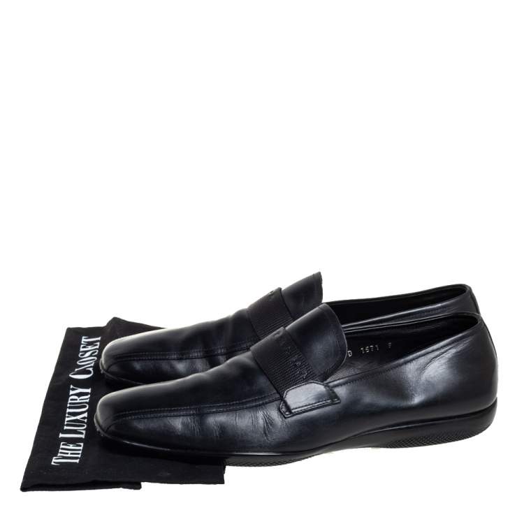 Pre Owned Prada Sport Black Leather Sip On Loafers Size 43