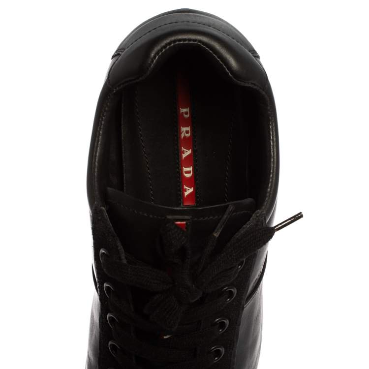 Pre Owned Prada Sport Black Leather And Suede Low Top Sneakers Size 40.5
