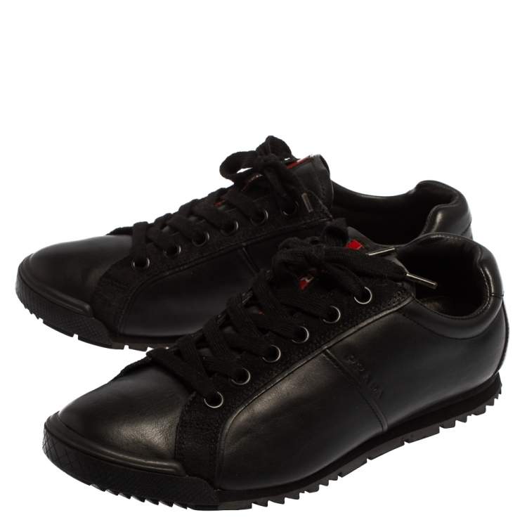 Pre Owned Prada Sport Black Leather And Suede Low Top Sneakers Size 40.5