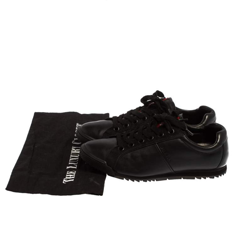Pre Owned Prada Sport Black Leather And Suede Low Top Sneakers Size 40.5