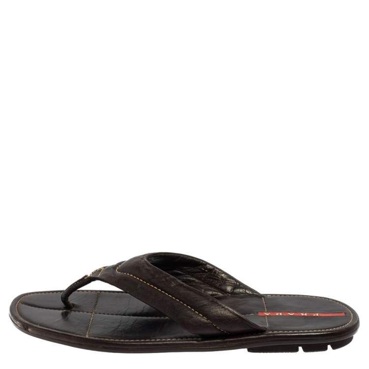 Prada Lamè Leather METAL Flat Thong Sandals with Logo women - Glamood Outlet