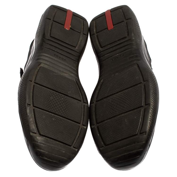 Pre Owned Prada Sport Black Leather And Mesh Double Strap Low Top Sneakers Size 45