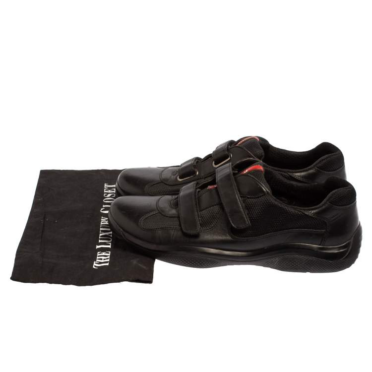 Pre Owned Prada Sport Black Leather And Mesh Double Strap Low Top Sneakers Size 45