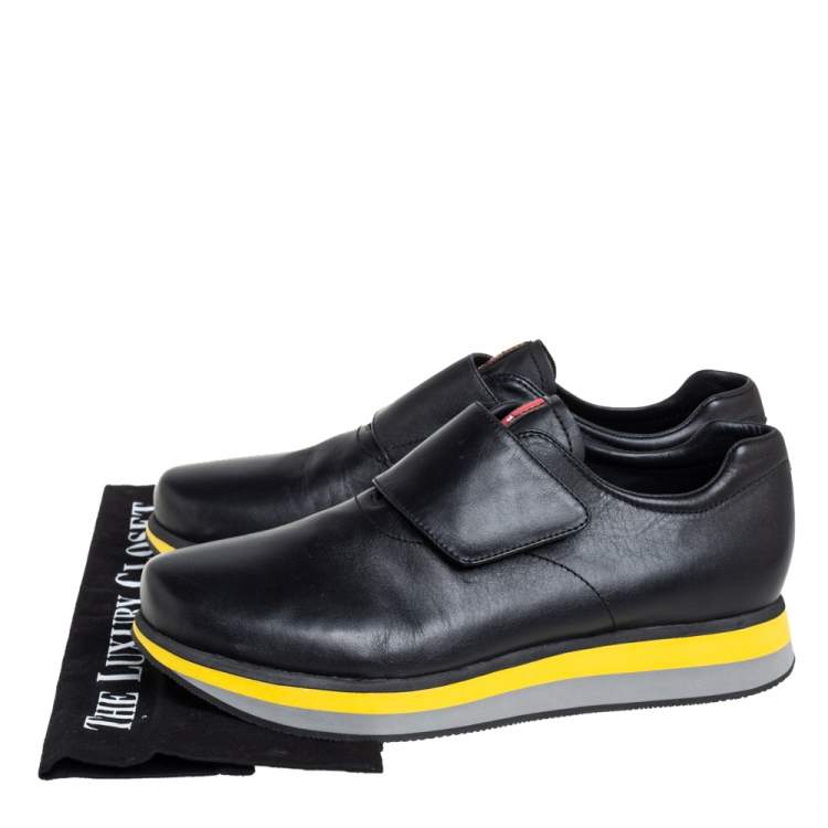 Pre Owned Prada Sport Black Leather Velcro Strap Low Top Sneakers Size 41.5