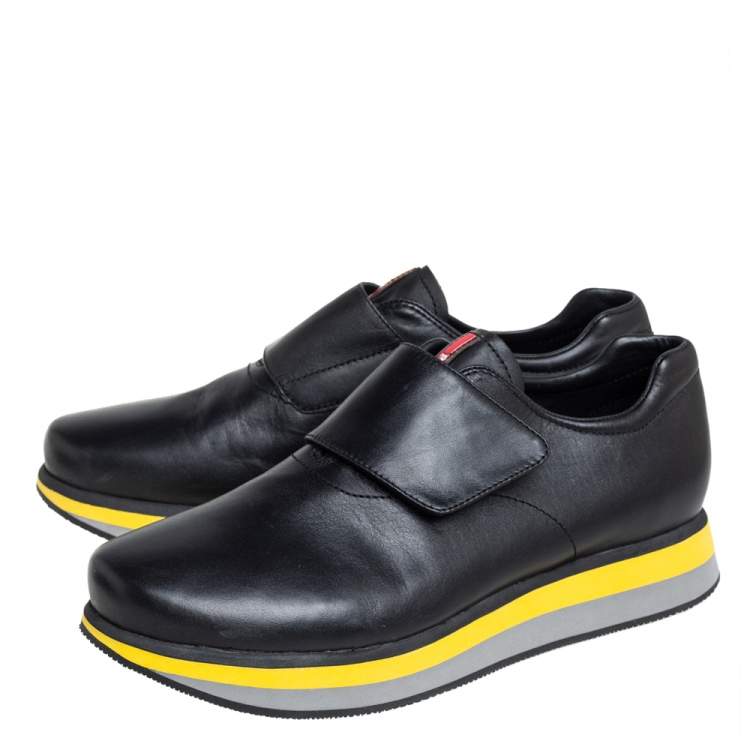Pre Owned Prada Sport Black Leather Velcro Strap Low Top Sneakers Size 41.5